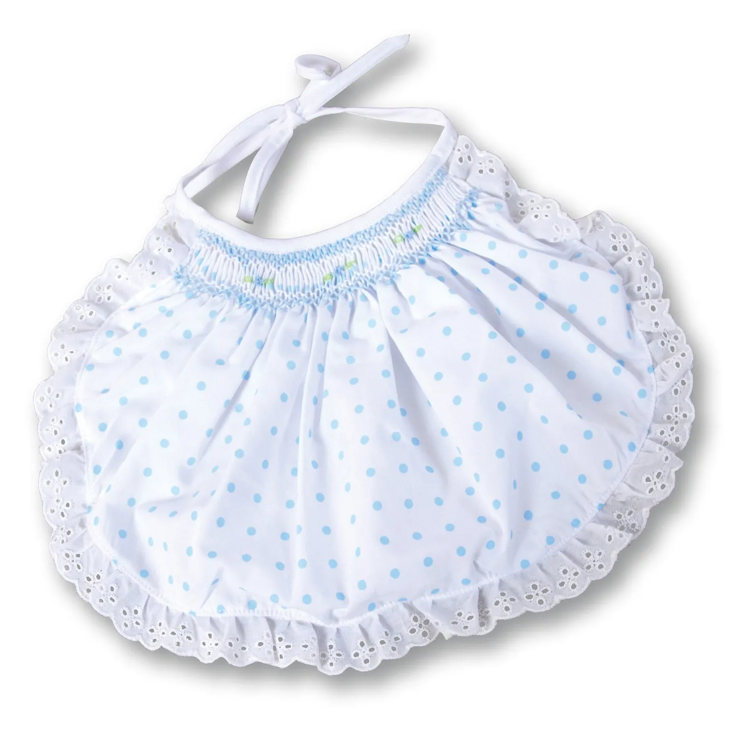 Blue or Pink Polka Dot Bib with Lace