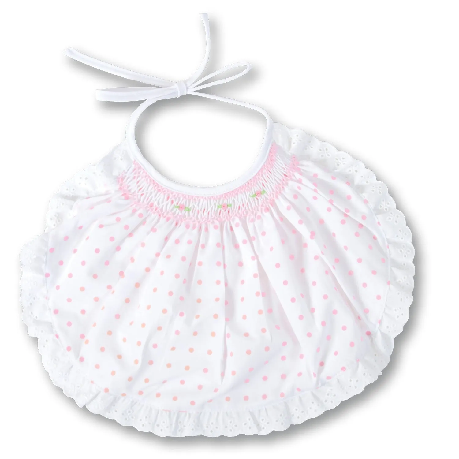 Blue or Pink Polka Dot Bib with Lace