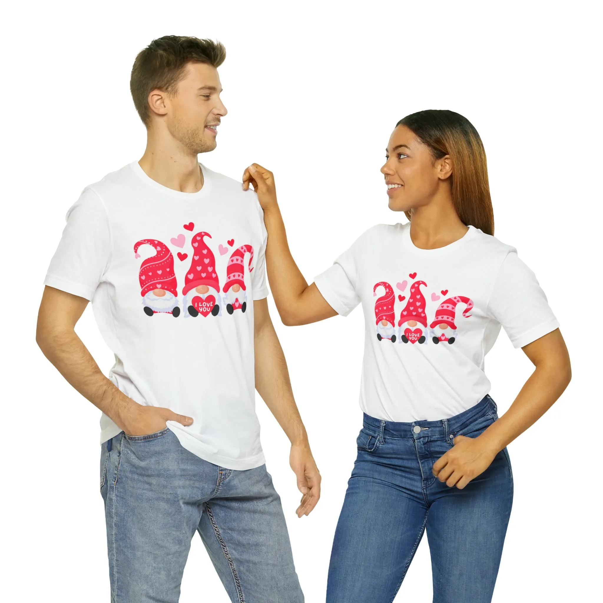 I Love You Gnomes T-Shirt | Heart Love Tee |  Bella Canvas 3001 Unisex | Happy Valentine's Day Short Sleeve Tshirt