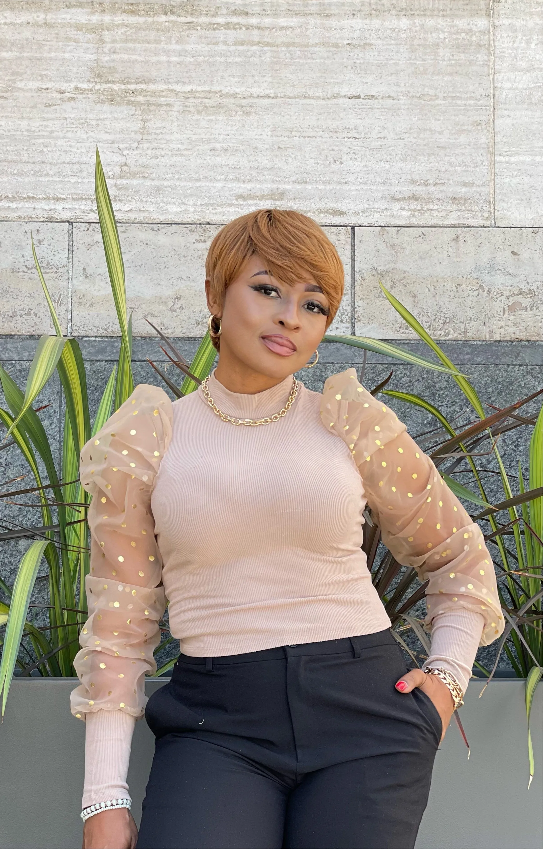 Organza Mock Neck Top