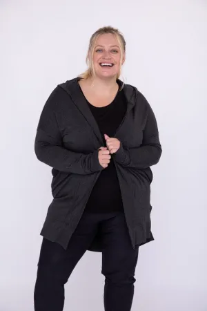 Plus Longline Hooded Cardigan with Pockets