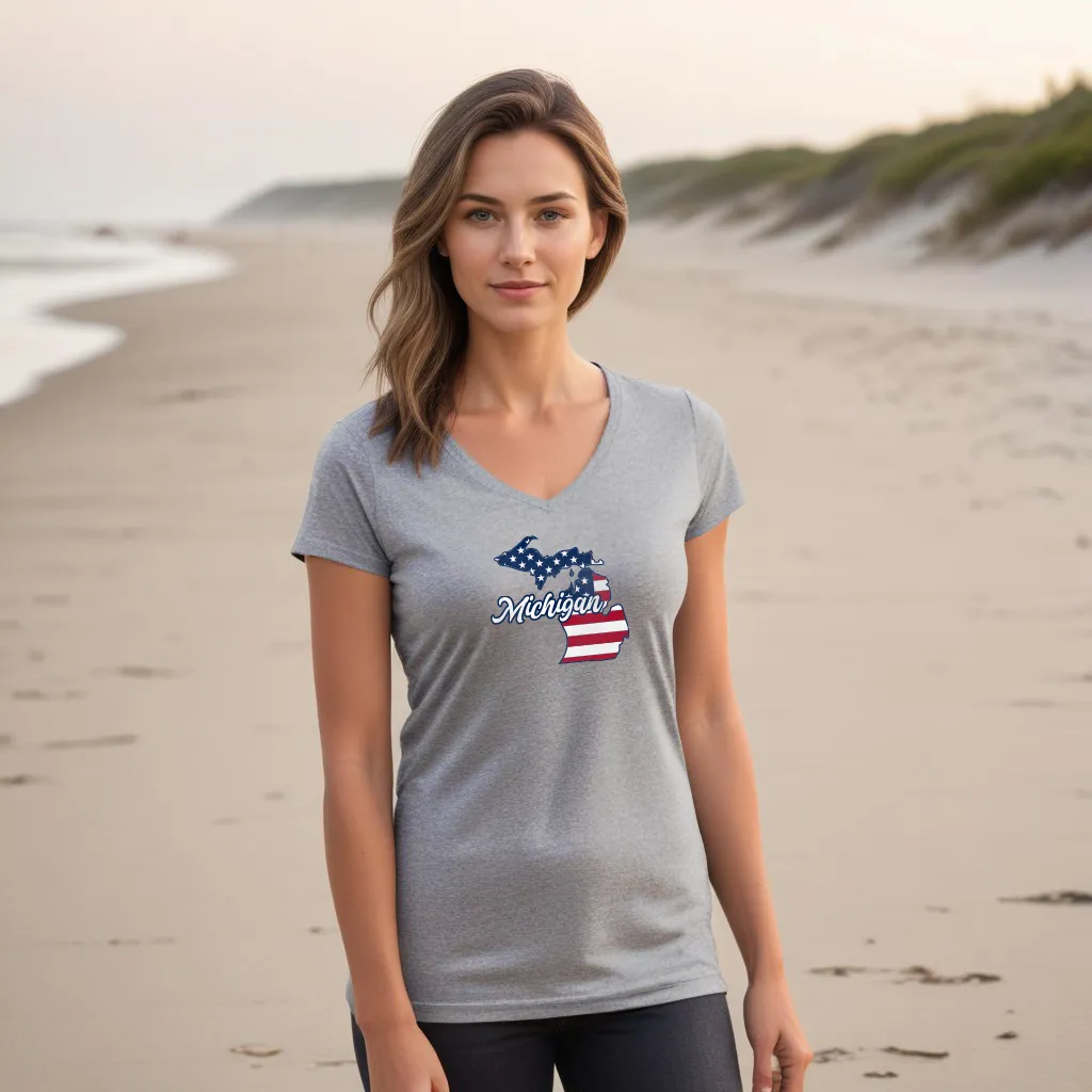 "Patriotic Michigan" Women's V-Neck