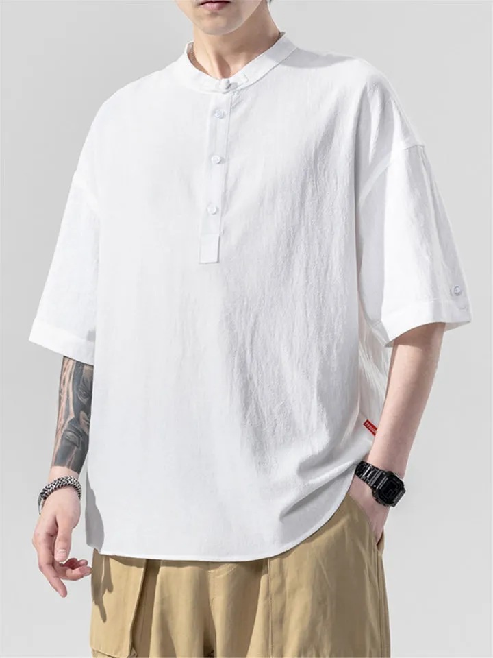 Solid Color Round Neck Loose Cotton T-Shirts