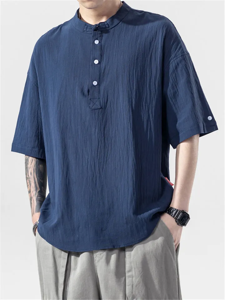 Solid Color Round Neck Loose Cotton T-Shirts