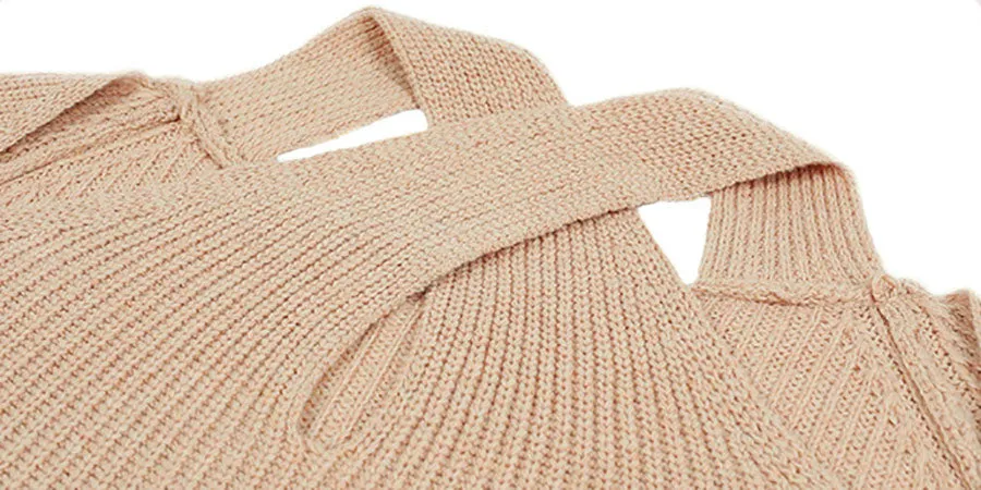 Stunncal Solid Color Crossed Hanging Shoulder Knit Sweater