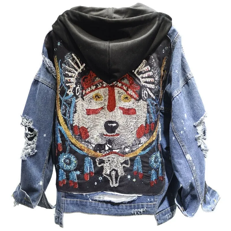 Women Denim jacket Coat Short Cartoon Mouse jacket Outwear denim Jackets