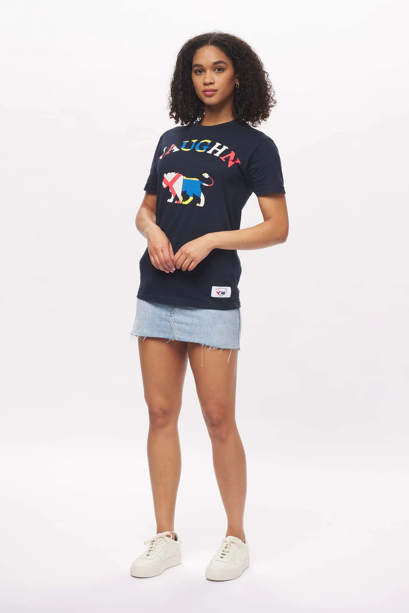 Women's - Voilier - Navy Blue Lion Nautical Flag Crew Neck T-Shirt Front
